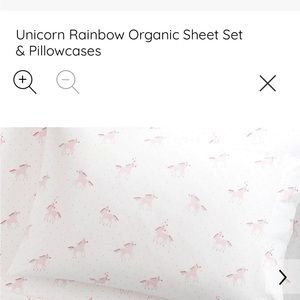 Pottery Barn full sized sheet set pink unicorn rainbow print